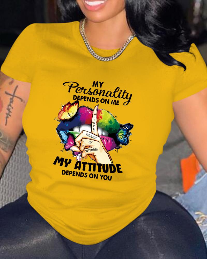 

Butterfly Slogan Print Short Sleeve Top, Yellow