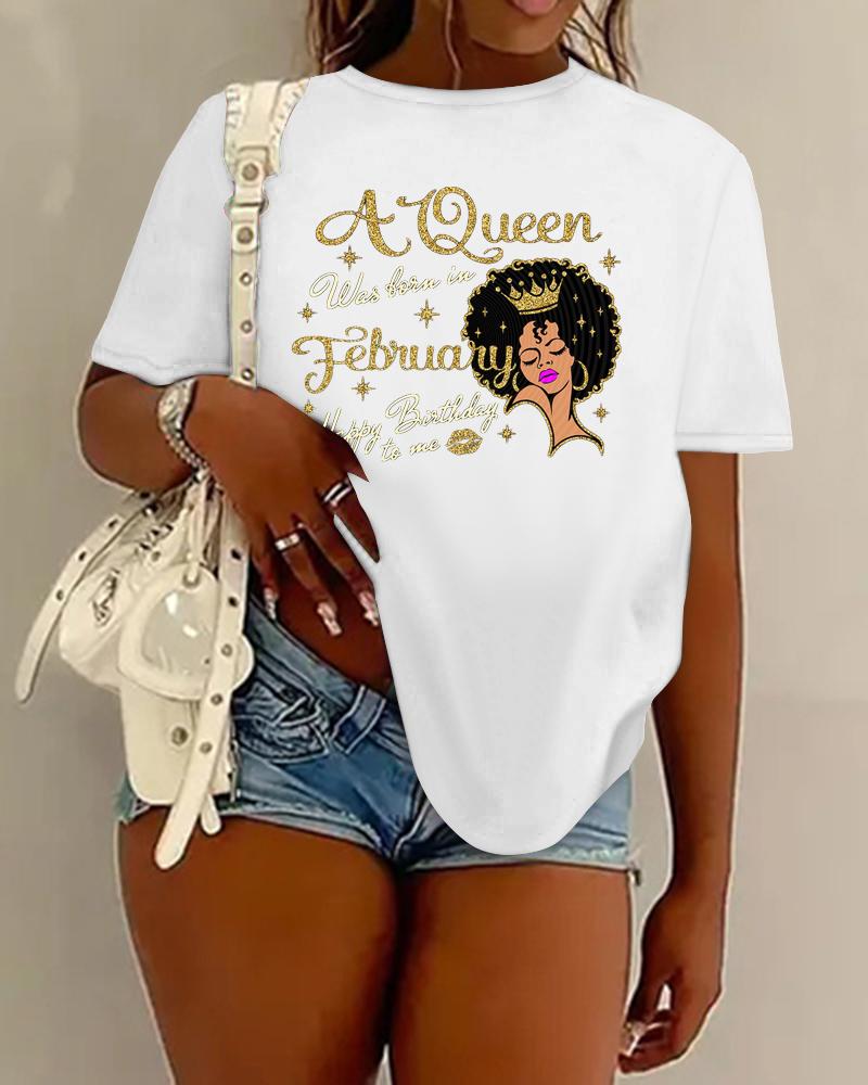 

Plus Size Figure Queen Letter Print Casual T-shirt, White