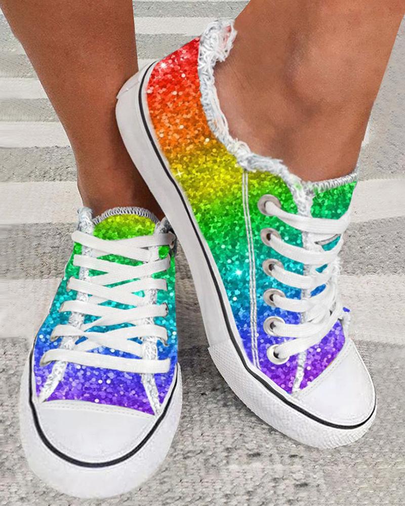 

Pride Month Rainbow Ombre Lace-up Canvas Sneakers, Multicolor