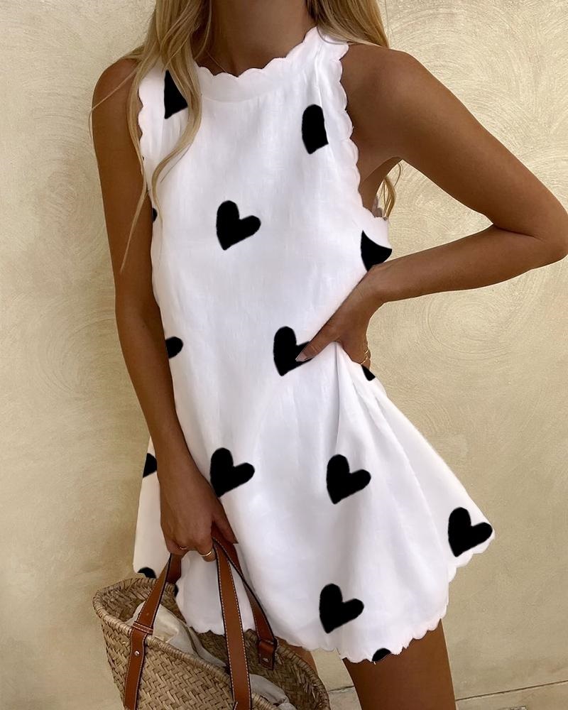 

Scallop Trim Sleeveless Casual Tank Dress, White