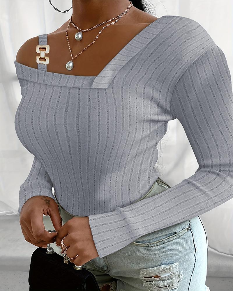 Cold Shoulder Buckled Ribbed Top