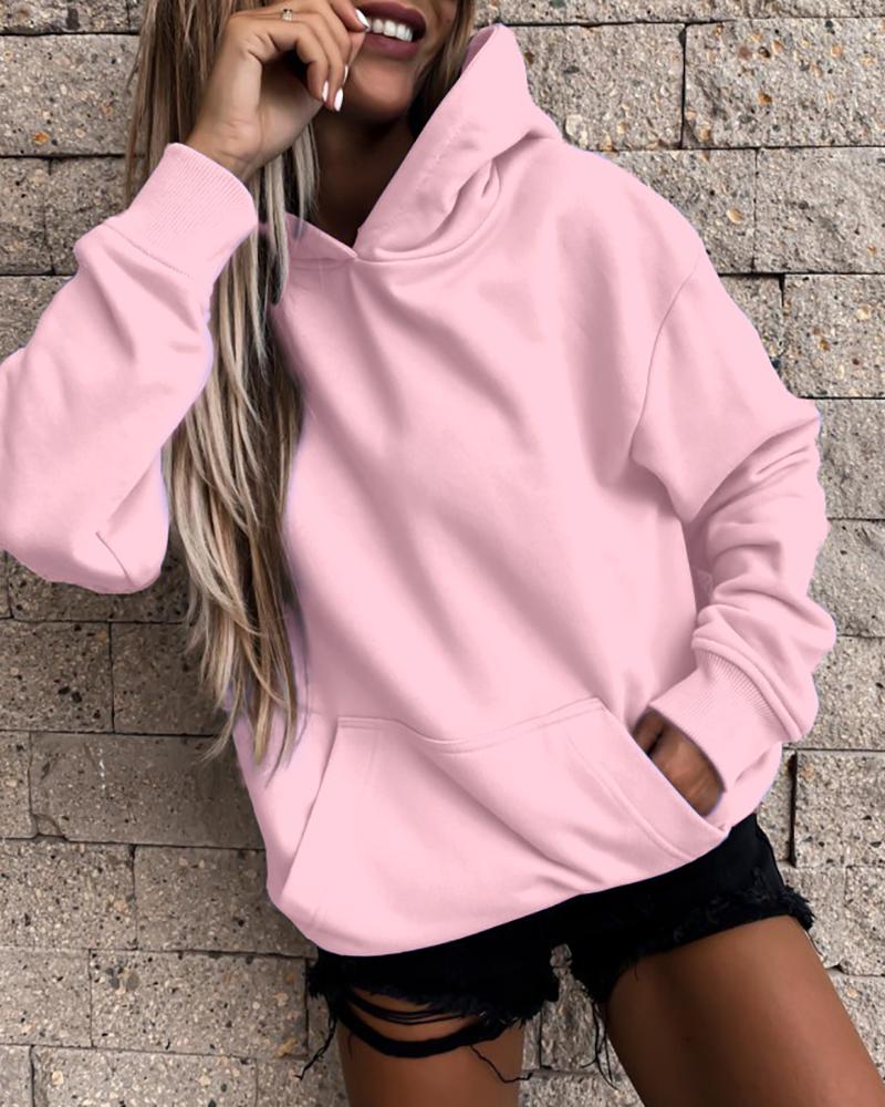 

Pocket Design Casual Hooded Top, Pink