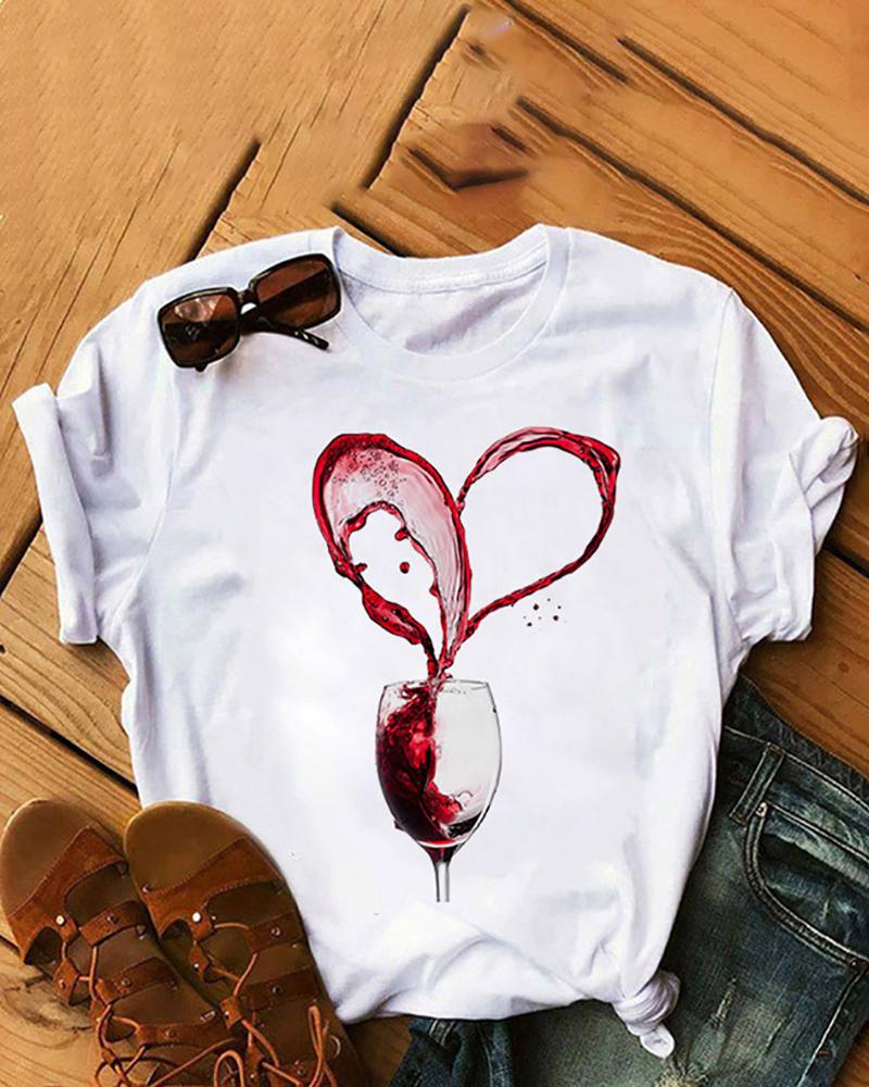 

Wine Glass Print Short Sleeve Casual T-shirt, Style5