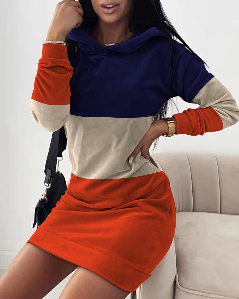 

Colorblock Long Sleeve Sweatshirt Dress, Multicolor