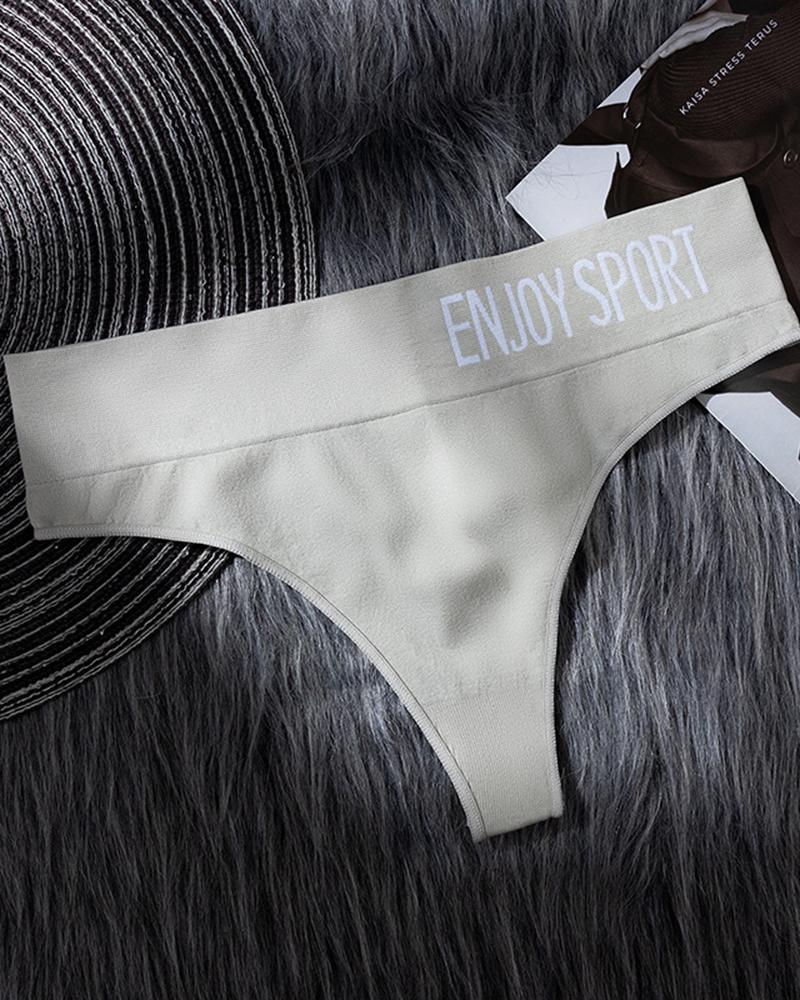 

Enjoy Sport Print Seamless Thong Panty, Gray