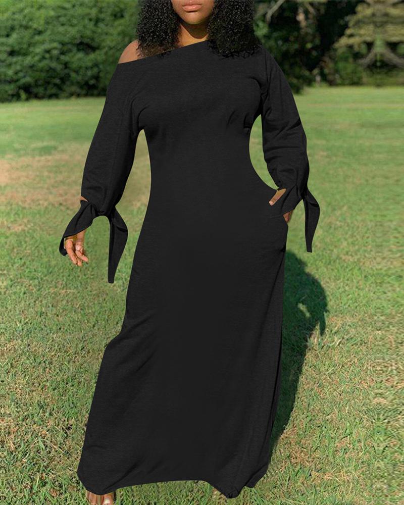 

Plain Tie Detail Pocket Design Maxi Dress, Black