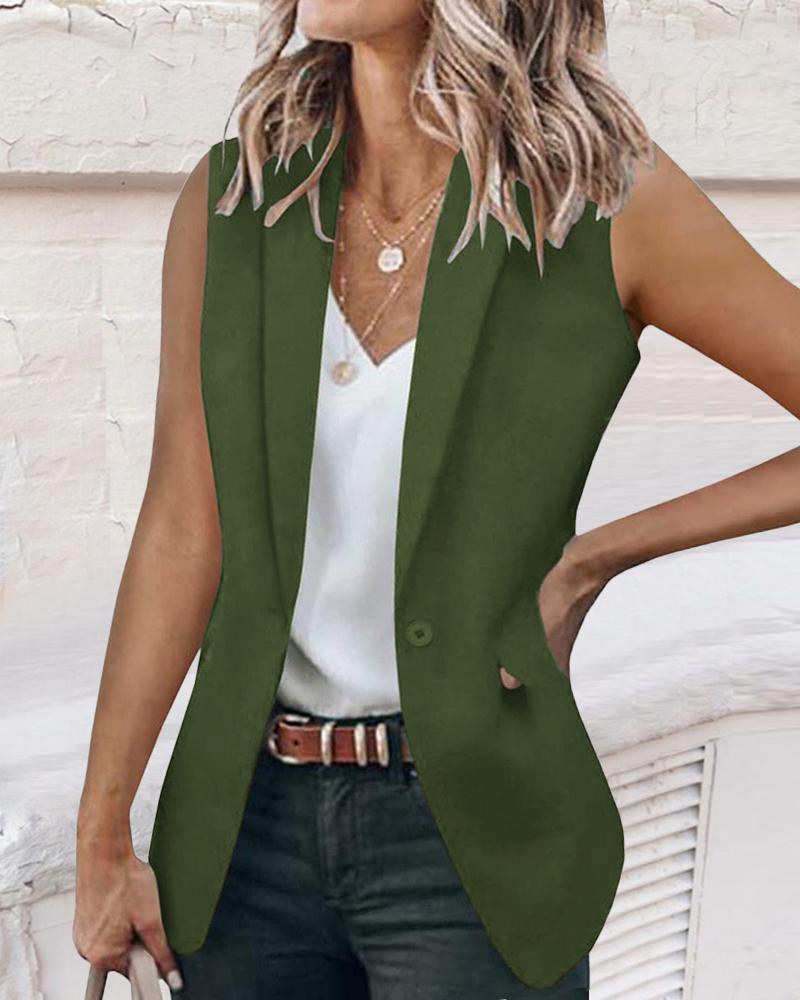 

Single Button Lapel Collar Vest Blazer, Army green