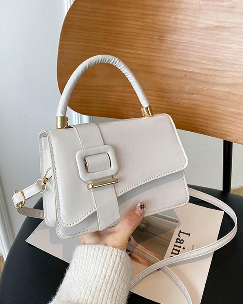 

Buckle Detail Flap Crossbody Bag With Handle, White