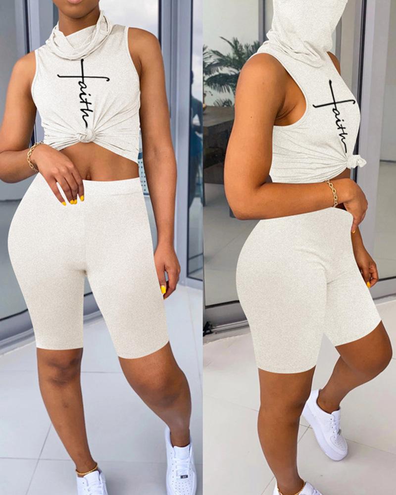

Faith Print Sleeveless High Neck Top & Shorts Set, Light gray