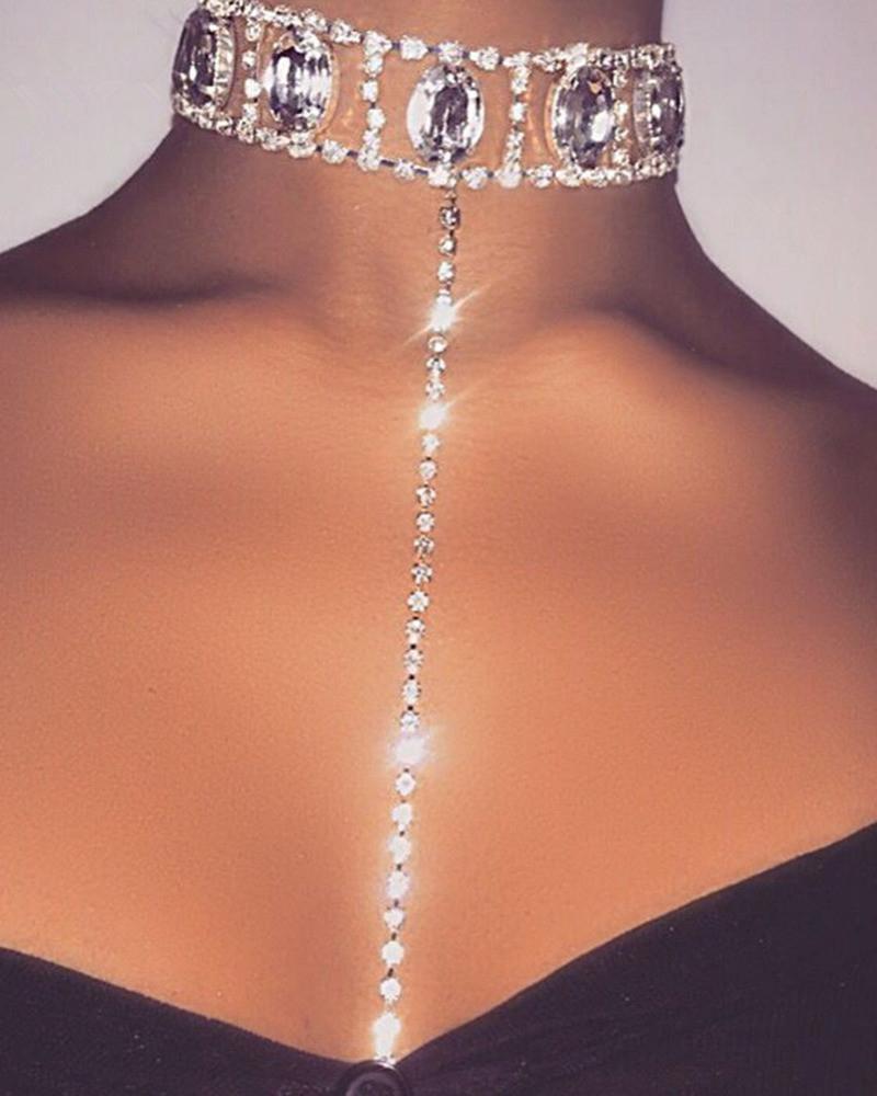 

Rhinestone Decor Body Chain, Silver