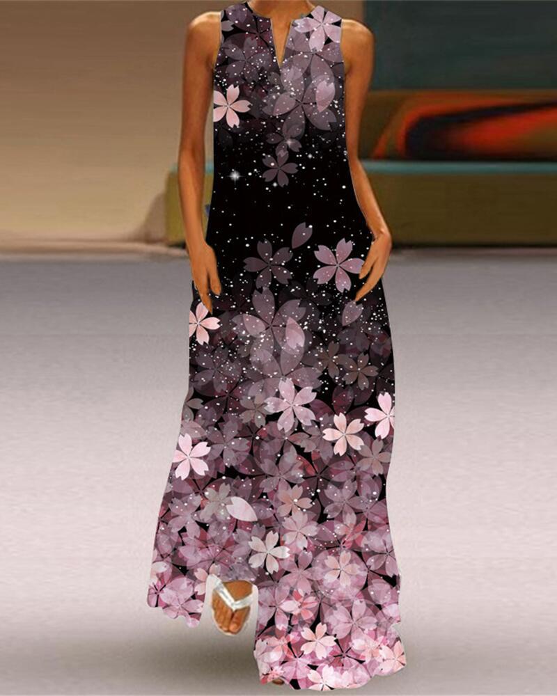 

Floral Print Sleeveless Maxi Dress, Purple