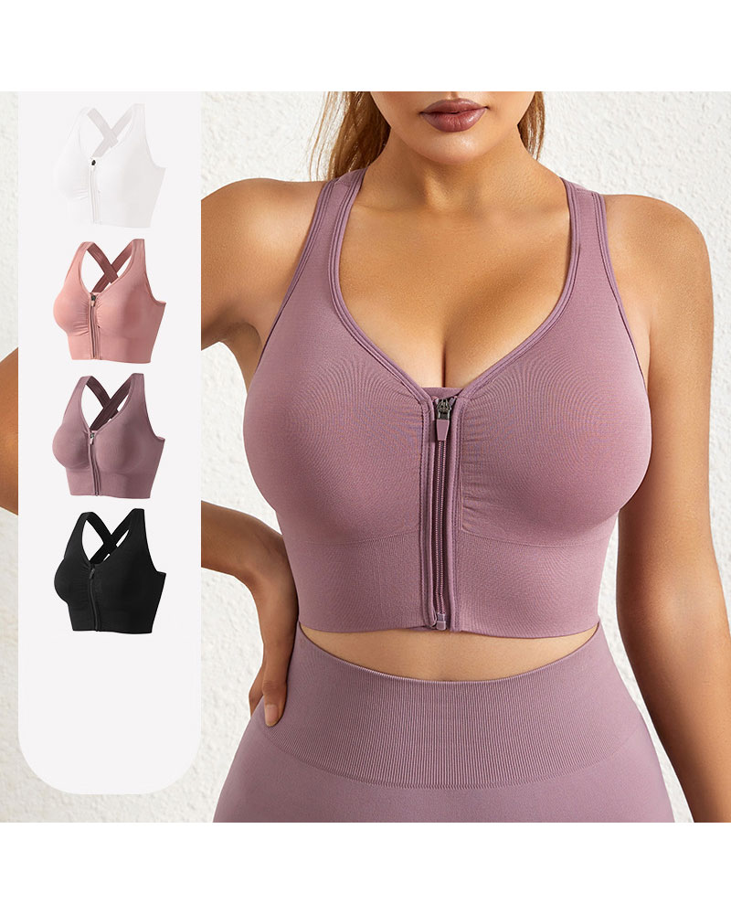 

Zip Front High Support Crisscross Sports Bra, Purple