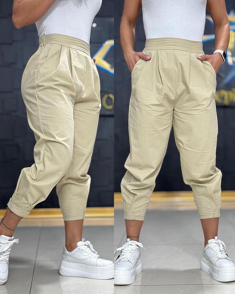 

Pocket Design Cuffed Cargo Pants, Apricot