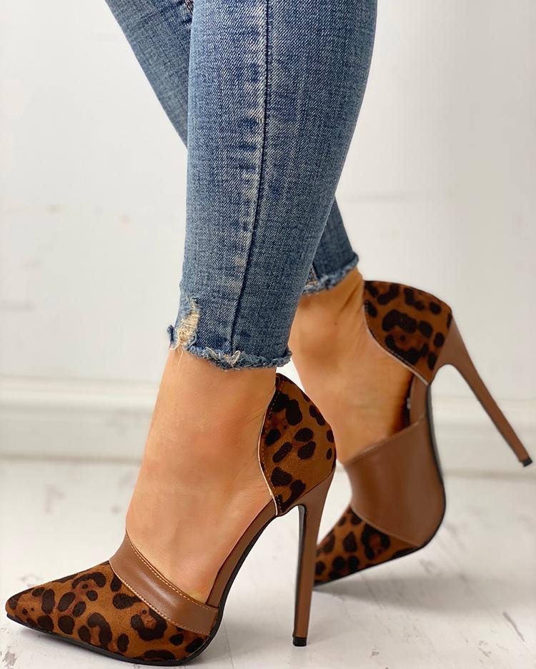 

Pointed Toe Suede & PU Heels, Leopard