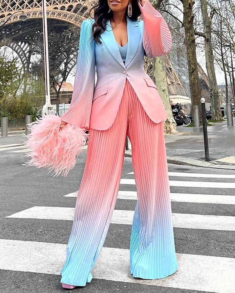 

Pleated Long Sleeve Ombre Blazer Coat, Blue