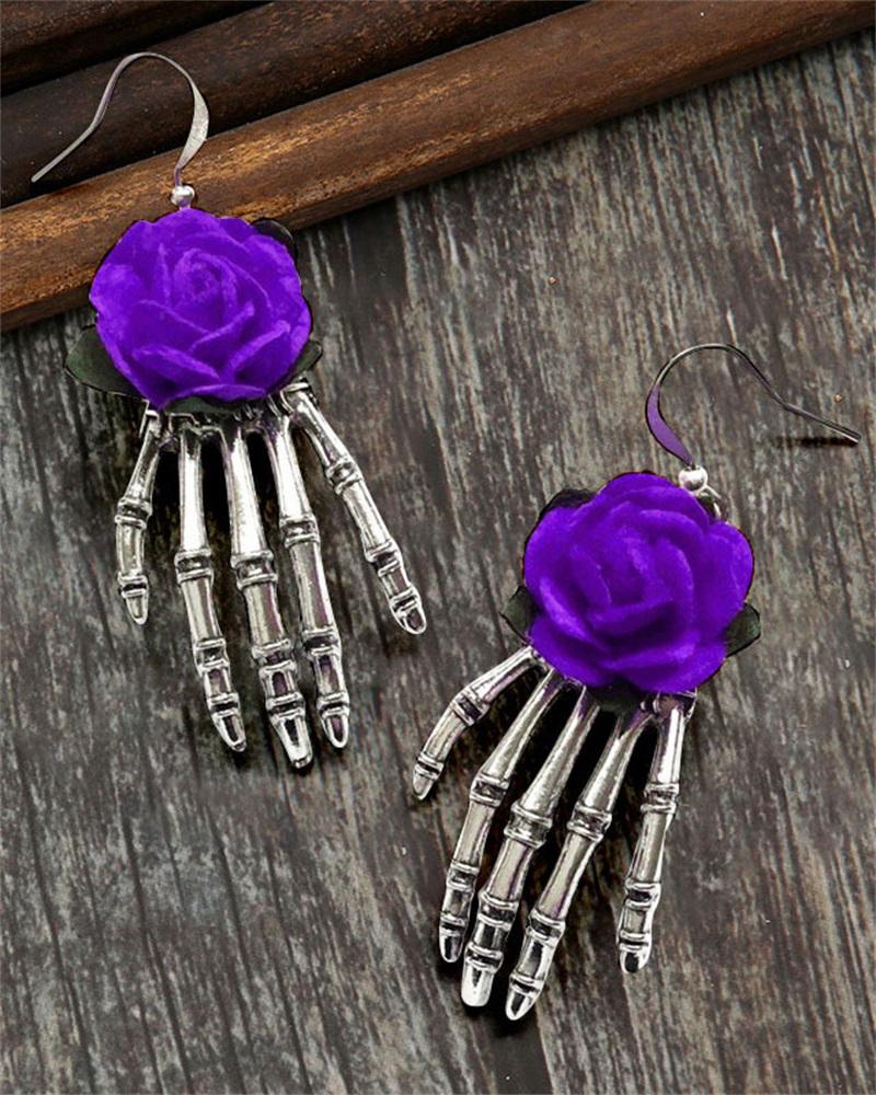

1Pair Halloween Goth Skeleton Hand Design Drop Earrings, Purple
