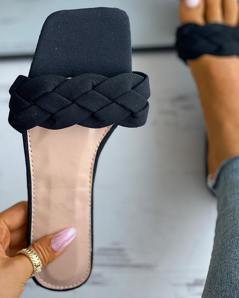 

Braided Square Toe Slide Slippers, Black