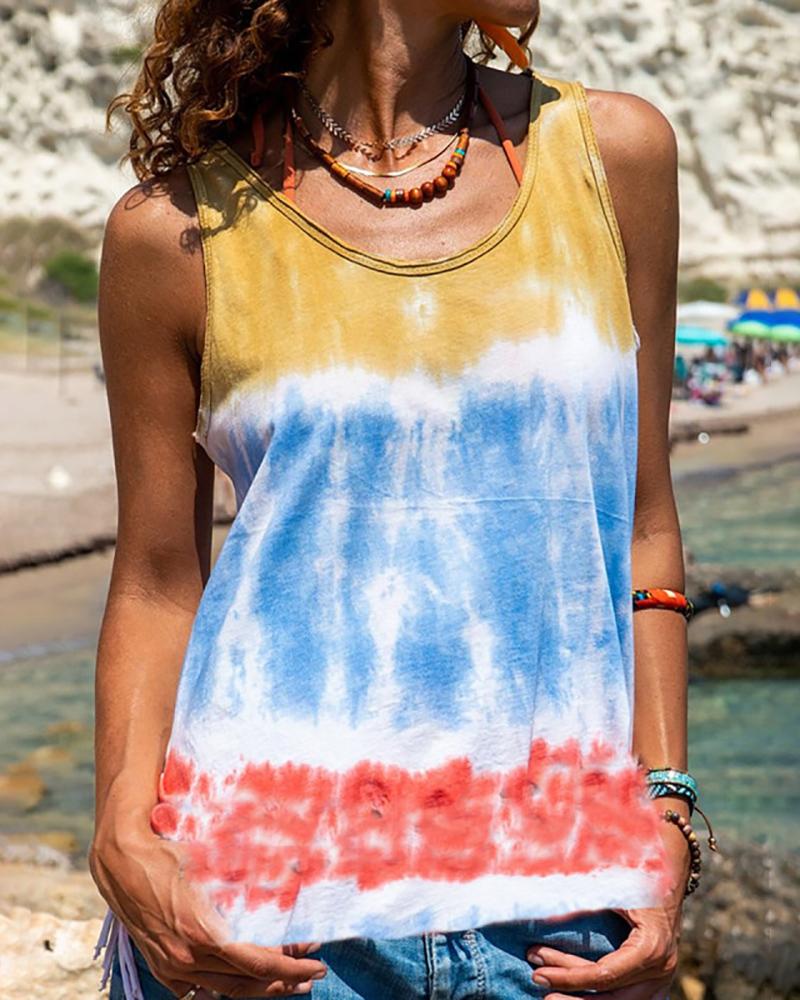 

Tie Dye Print Sleeveless Casual Top, Yellow