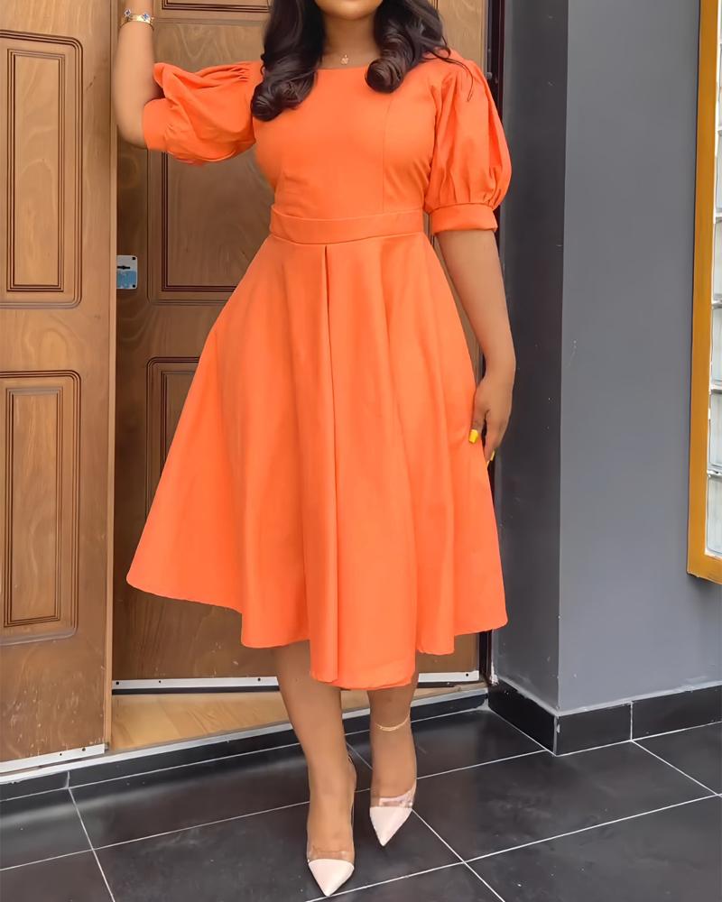 

Puff Sleeve Ruched Casual Dress, Orange