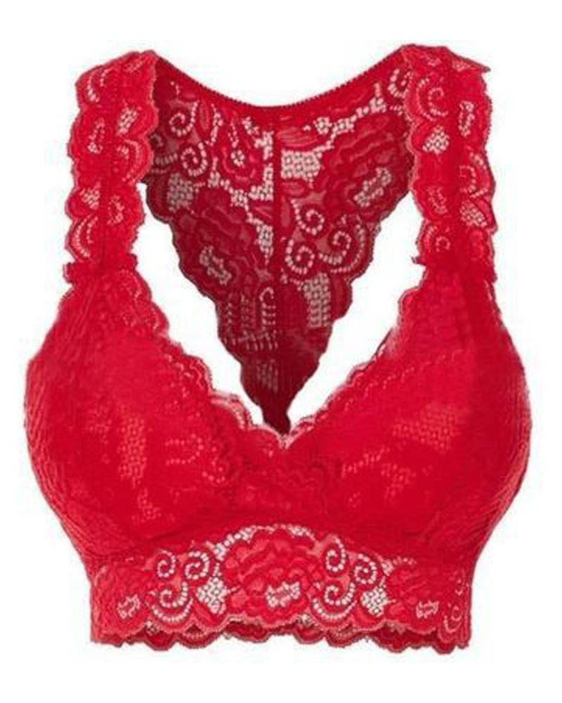 

Plain Lace Padded Bralette, Red