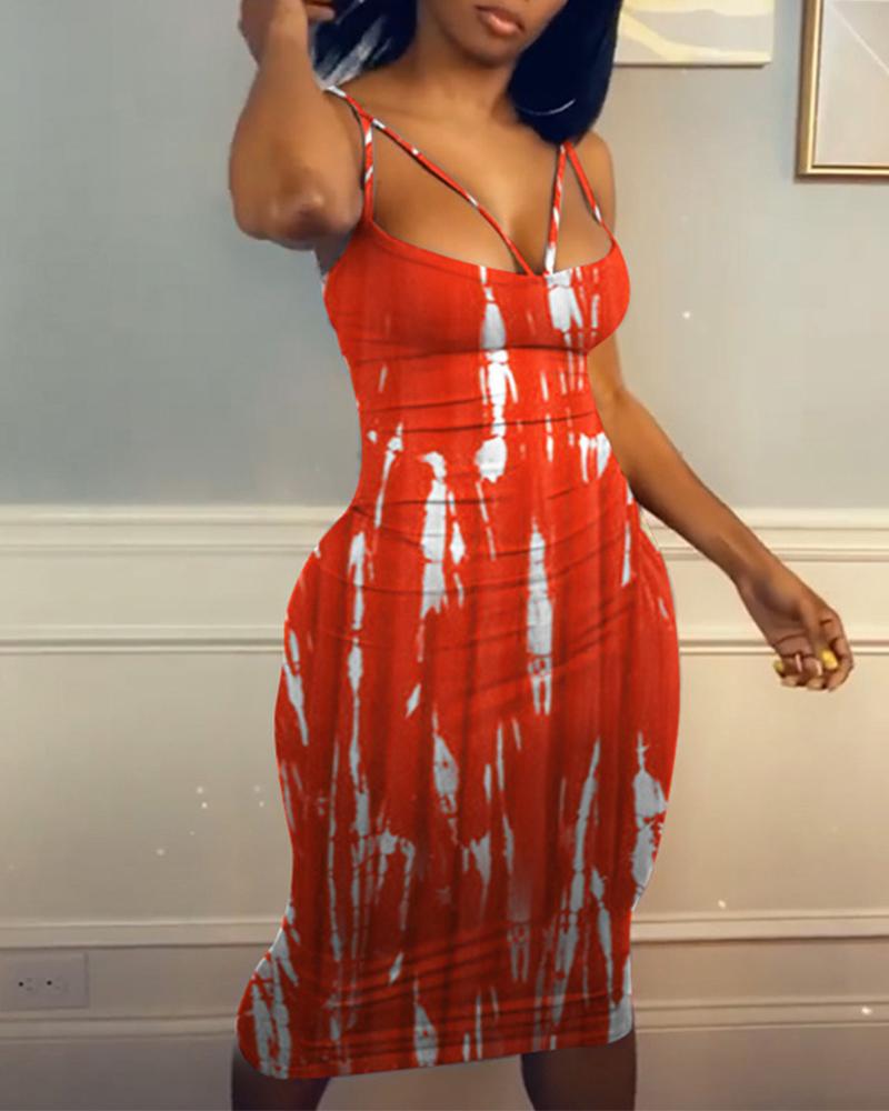

Tie Dye Cami Bodycon Dress, Red