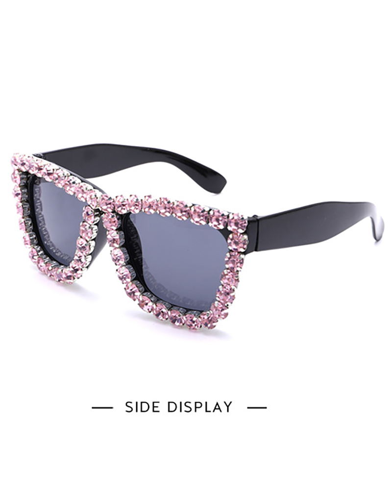 

1Pair Rhinestone Decor Square Frame Sunglasses, Pink