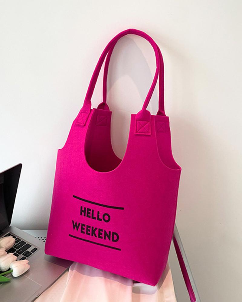 

Letter Print Large Capacity Canvas Shoulder Bag, Hot pink
