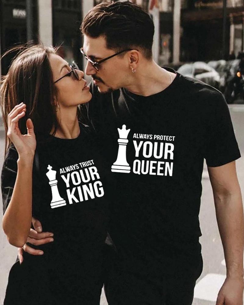 

Valentine's Day Letter Graphic Print T-shirt For Women, Black