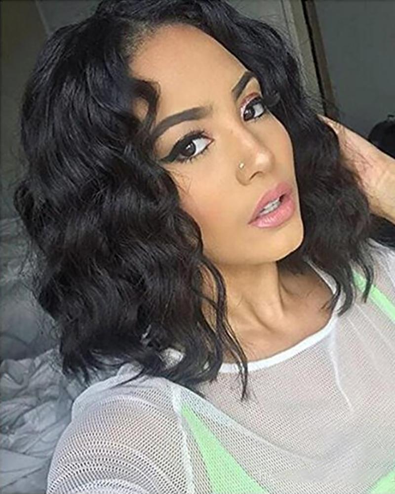 

Synthetic Curly Lace Wig Shoulder Length Middle Part Hair Wig, Black