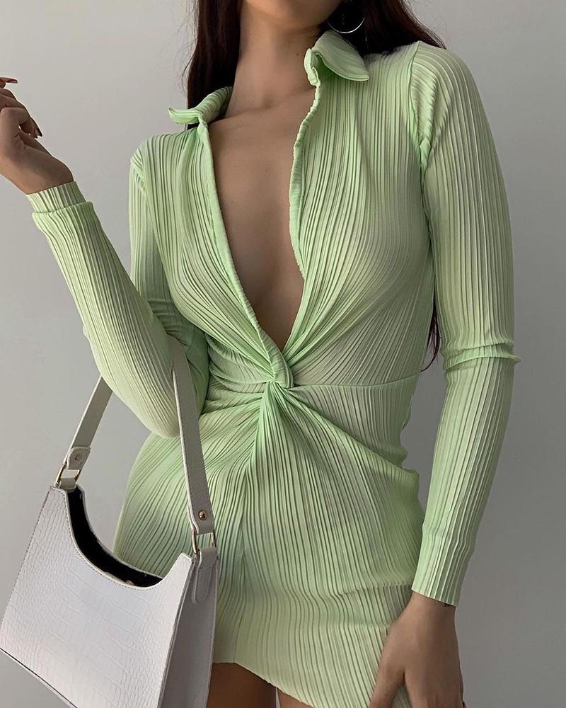 

Twisted Front Ruched Long Sleeve Shirt Dress, Green