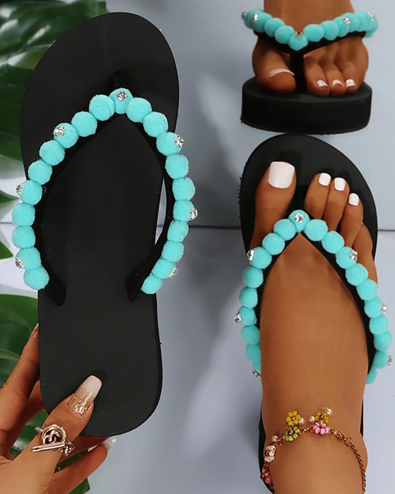 

Pom Pom Toe Post Muffin Flip Flops, Blue