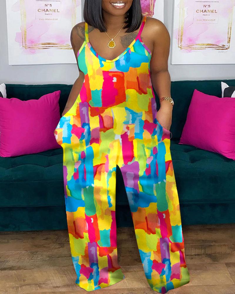 

Plus Size Tie Dye Print Spaghetti Strap Jumpsuit, Multicolor