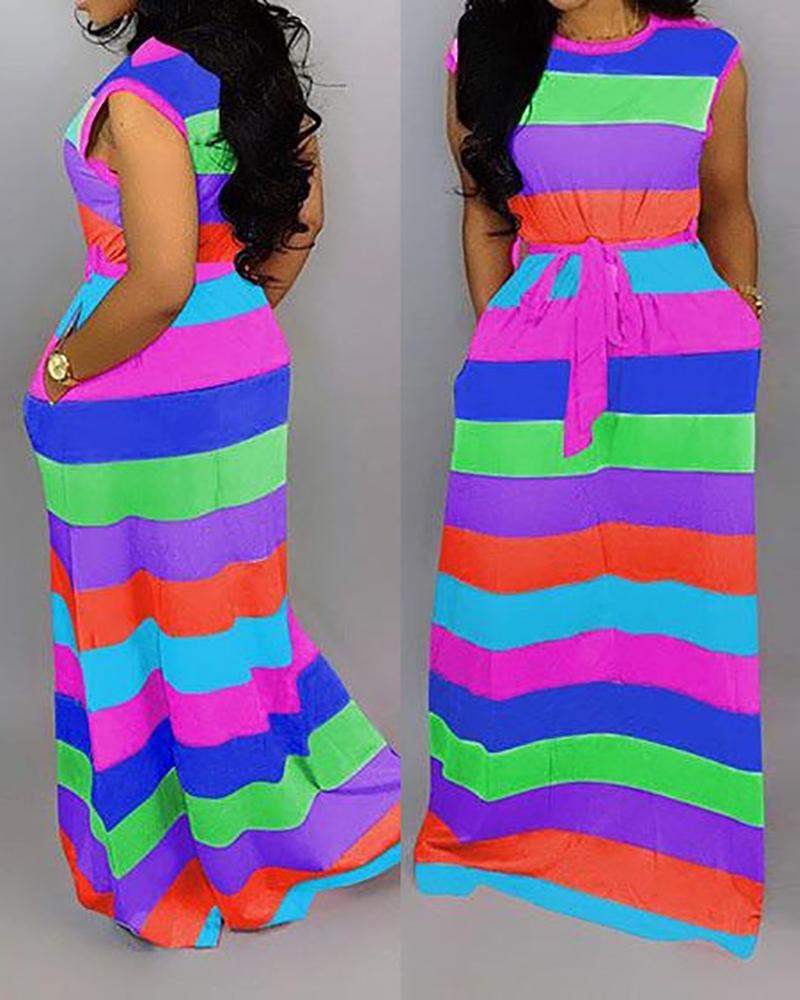 

Striped Colorblock Sleeveless Maxi Dress, Style3
