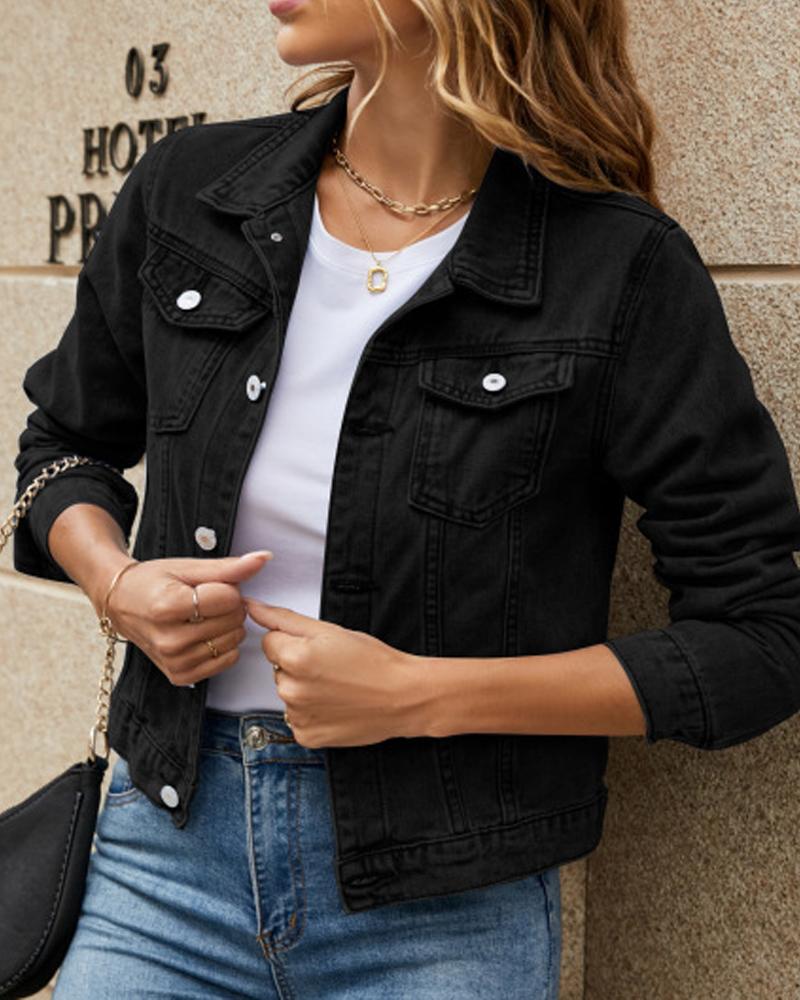 

Pocket Design Crop Denim Jacket, Black