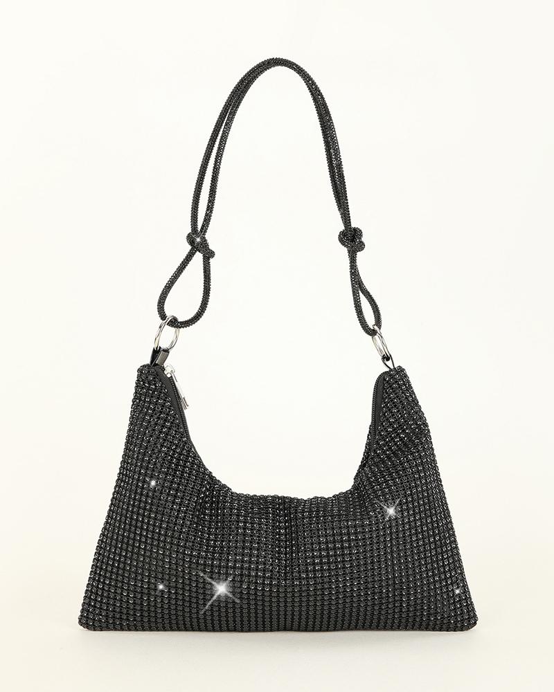 

Sparkling Rhinestone Decor Evening Bag, Black