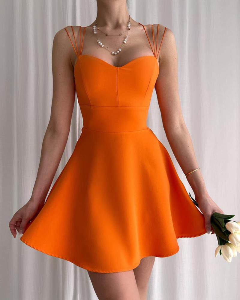 

Plain Crisscross Backless Sleeveless Dress, Orange