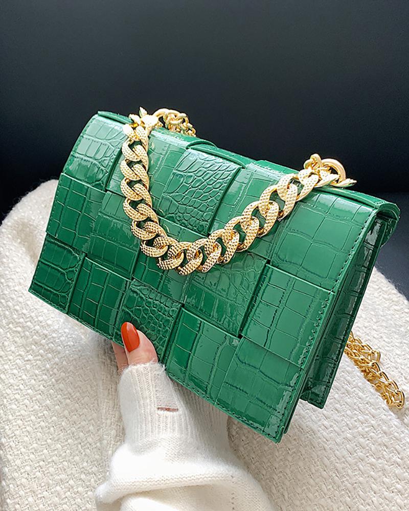 

Crocodile Braided Chain Strap Crossbody Handbag, Green