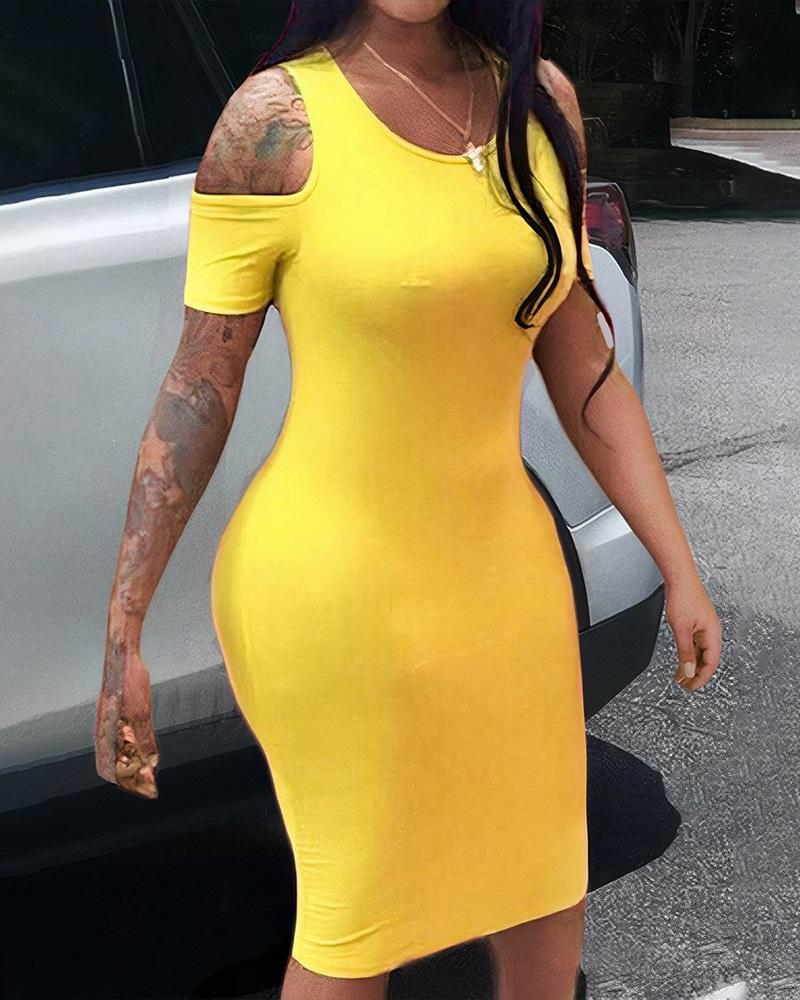 

Cold Shoulder Cutout Pencil Midi Dress, Yellow