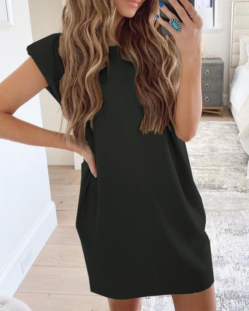 

Plain Short Sleeve Casual Dress, Black