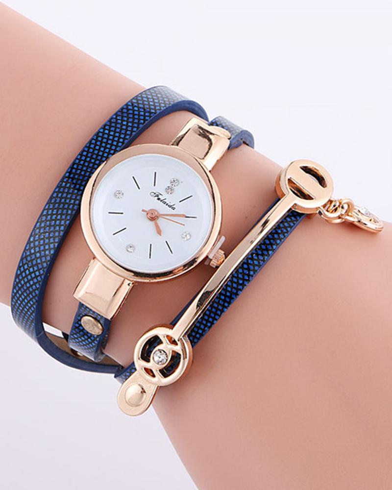 

1pc Geometric Tassel Design Bangle Quartz Watch, Dark blue