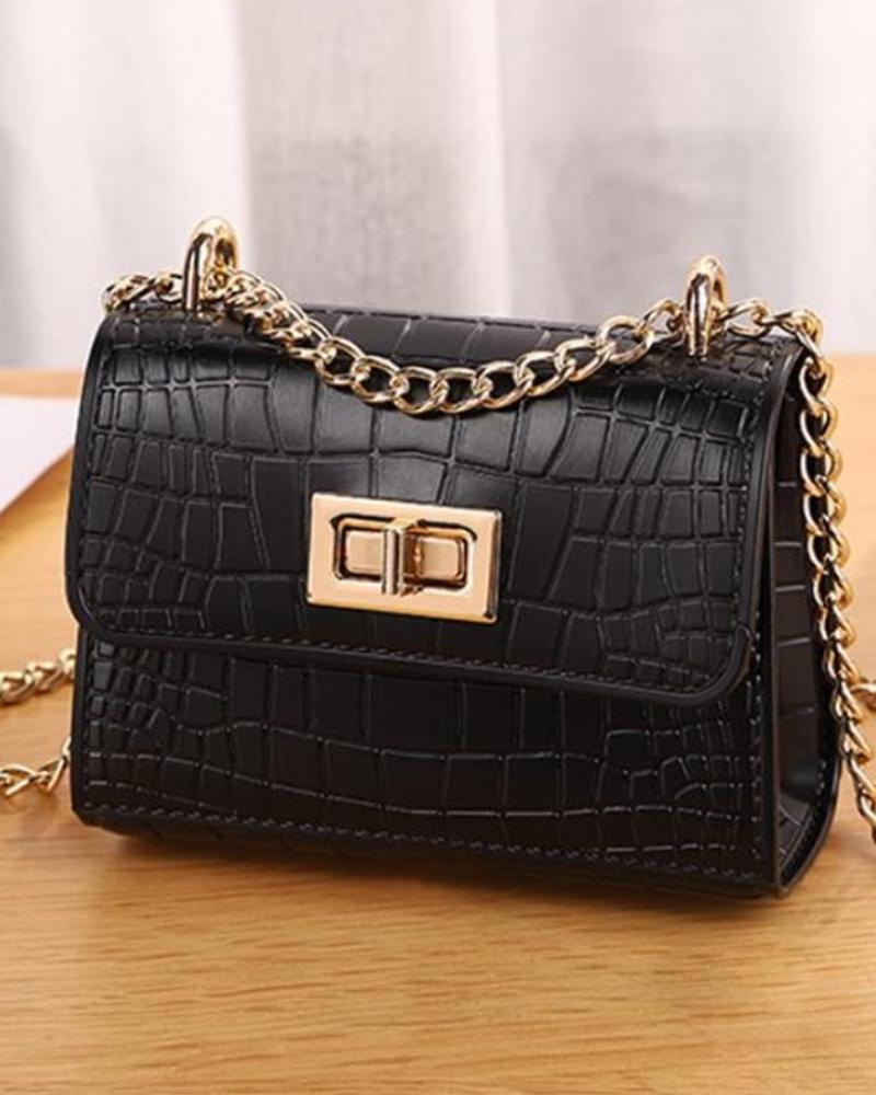 

Croc Embossed Chain Strap Crossbody Bag, Black