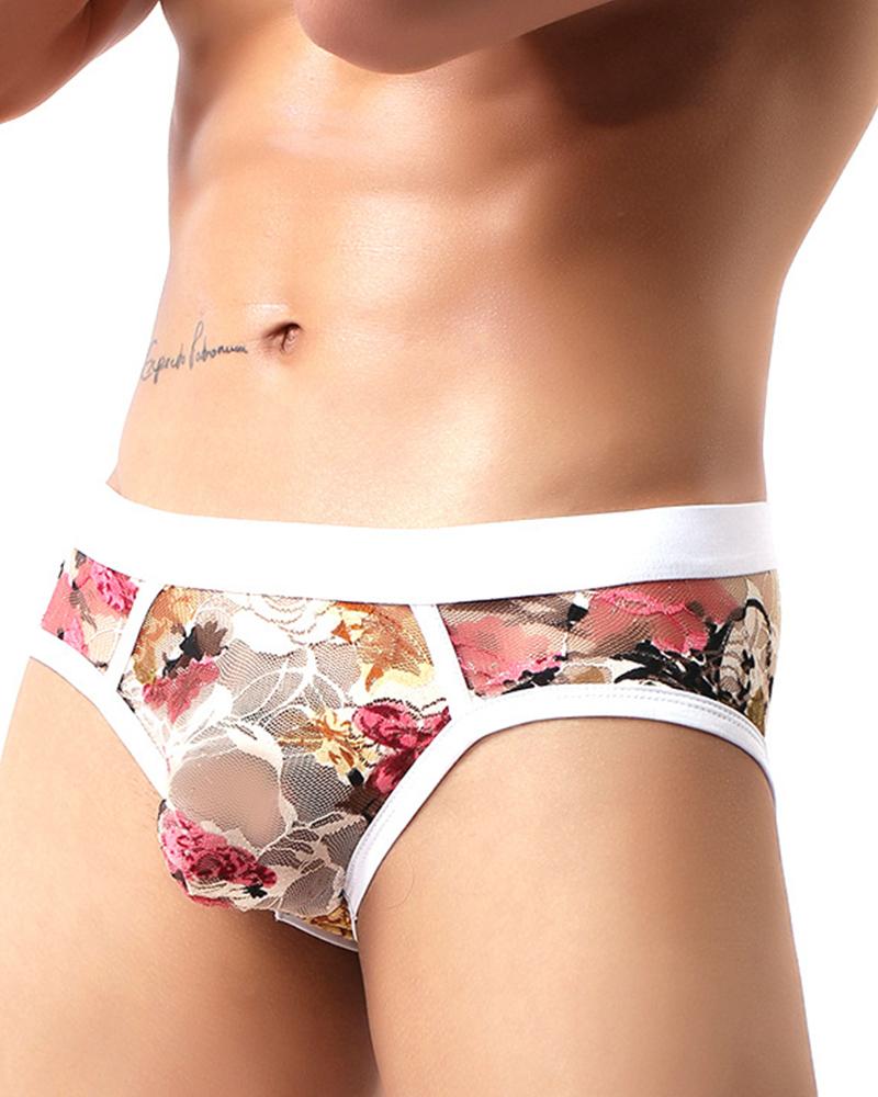 

Floral Print Skinny Panties Underwear, White