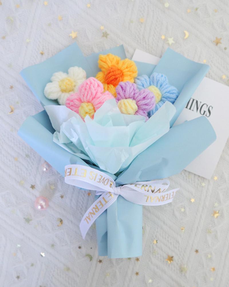 

1 Pack Mother's Day Gift Handmade Crochet Artificial Floral Bouquet, Blue