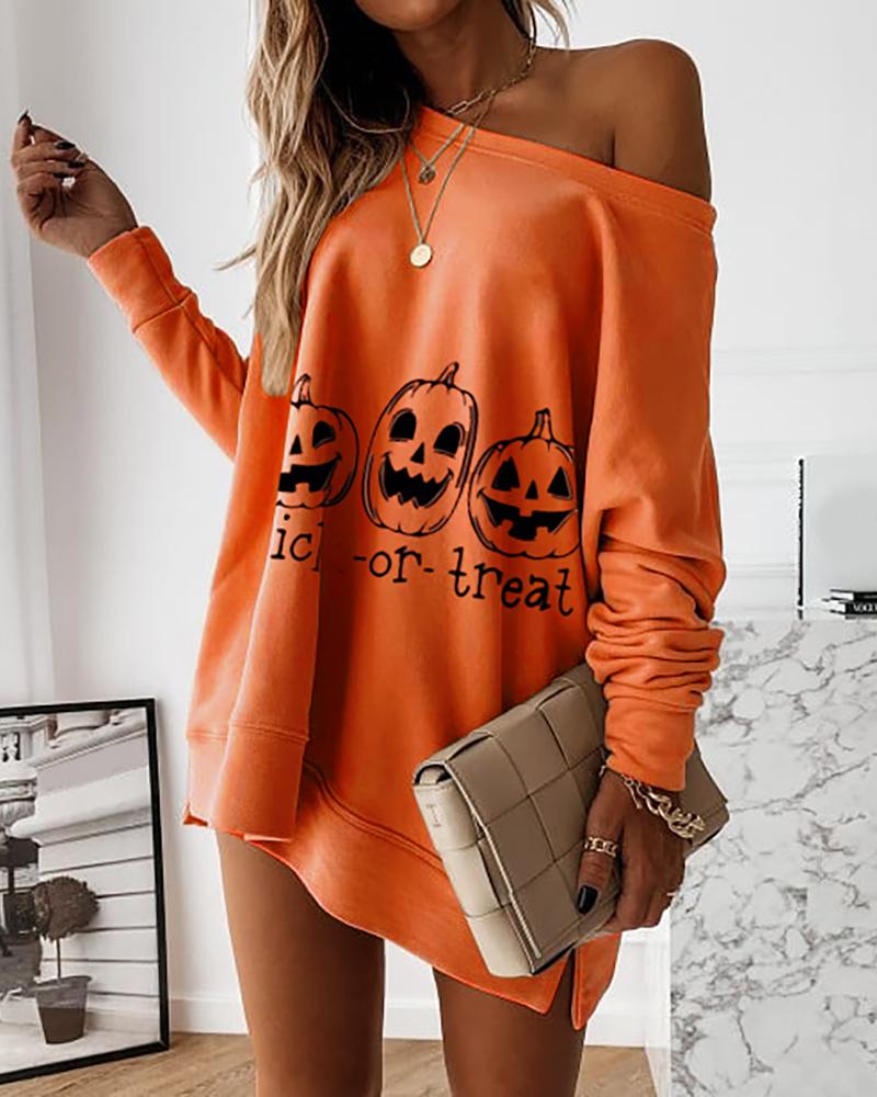

Halloween Letter Pumpkin Print Casual Sweatshirt, Orange