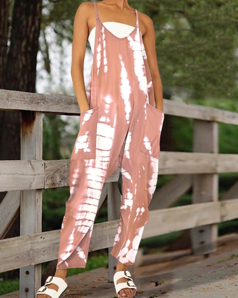 

Tie Dye Print Pocket Design Cami Jumpsuit, Pink