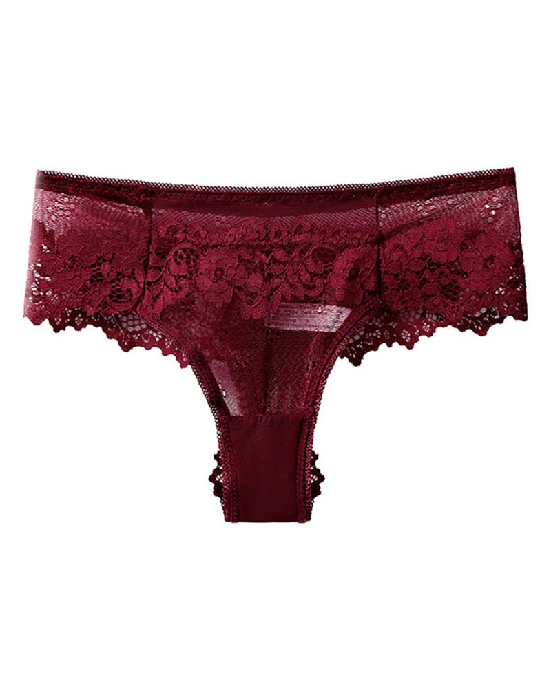 

Crochet Lace Seamless Thong Panty, Wine red