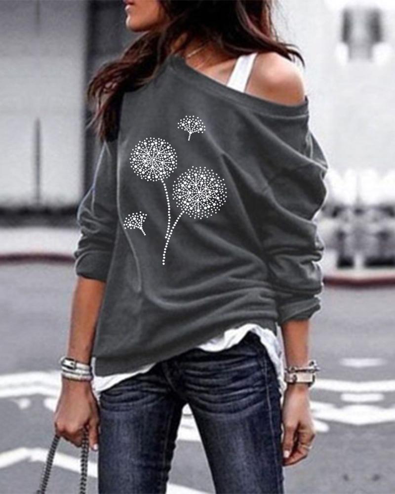 

Dandelion Print Long Sleeve Sweatshirt, Gray