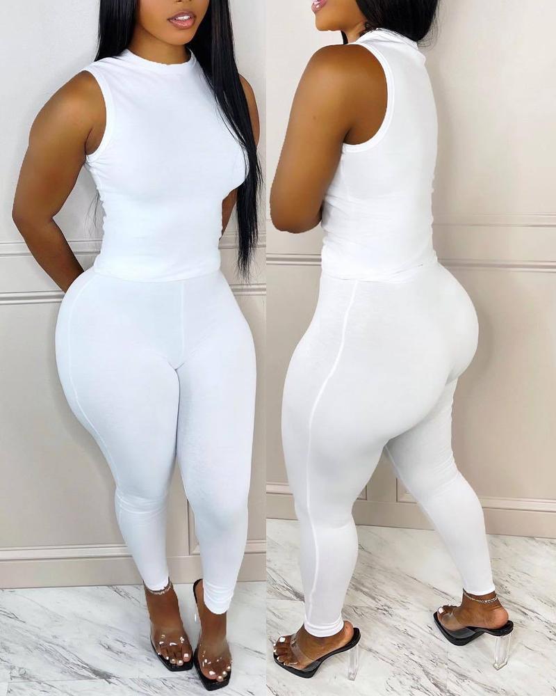 

Basic Tank Top & Skinny Pants Set, White
