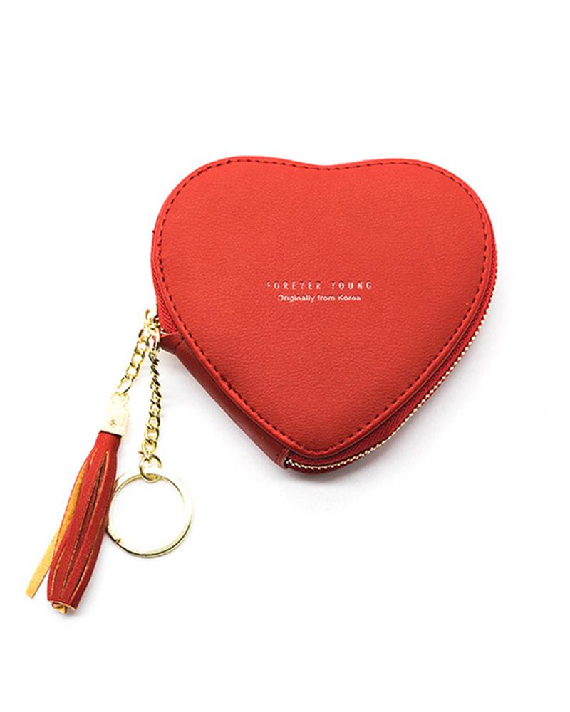 

Valentine's Day Women's Purse Heart Shaped Zipper Design Coin Cute Wallet, Red