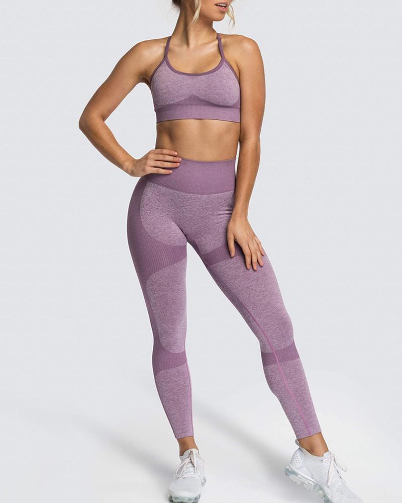 

Contrast Paneled U-Neck Active Sets, Light purple